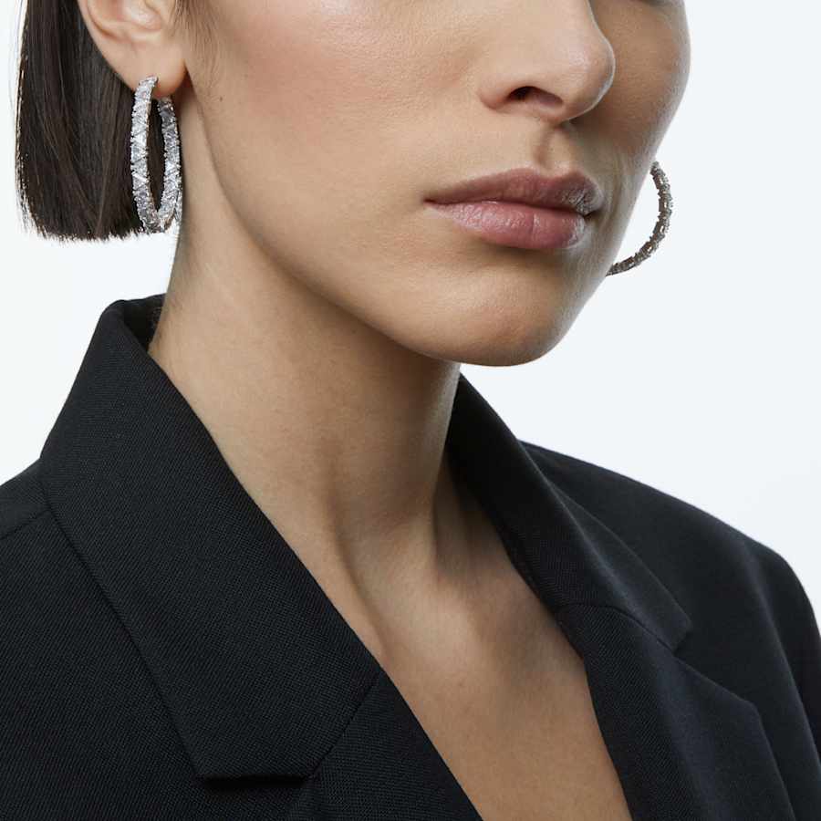 ARETES SWAROVSKI ORTYX TALLA TRIANGULAR, BLANCO, BAÑO DE RODIO