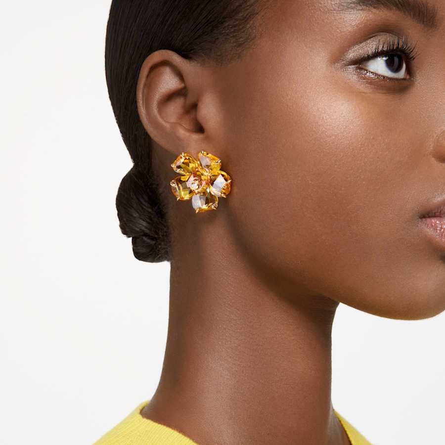 ARETES SWAROVSKI IDYLLIA FLOR, AMARILLO, BAÑO TONO ORO
