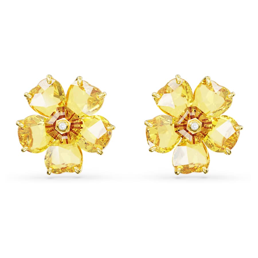 ARETES SWAROVSKI  IDYLLIA FLOR, AMARILLO, BAÑO TONO ORO