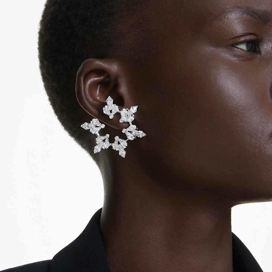 ARETES SWAROVSKI IDYLLIA, COPO DE NIEVE, DISEÑO COLLAR, BLANCO, BAÑO DE RODIO