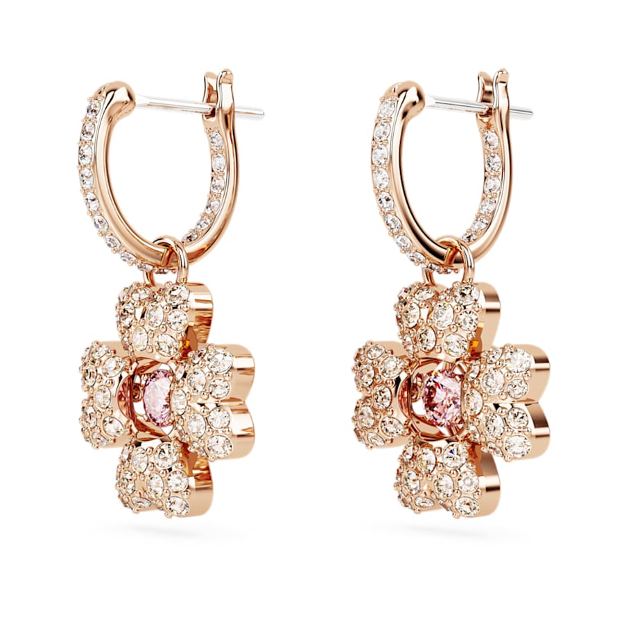 ARETES SWAROVSKI IDYLLIA, MINI HOOP TRÉBOL, SEDA, BAÑO TONO ORO ROSA