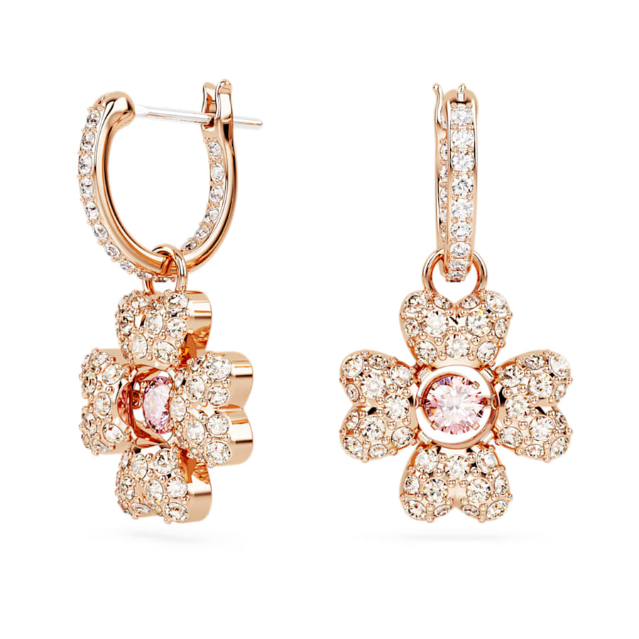 ARETES SWAROVSKI IDYLLIA, MINI HOOP TRÉBOL, SEDA, BAÑO TONO ORO ROSA