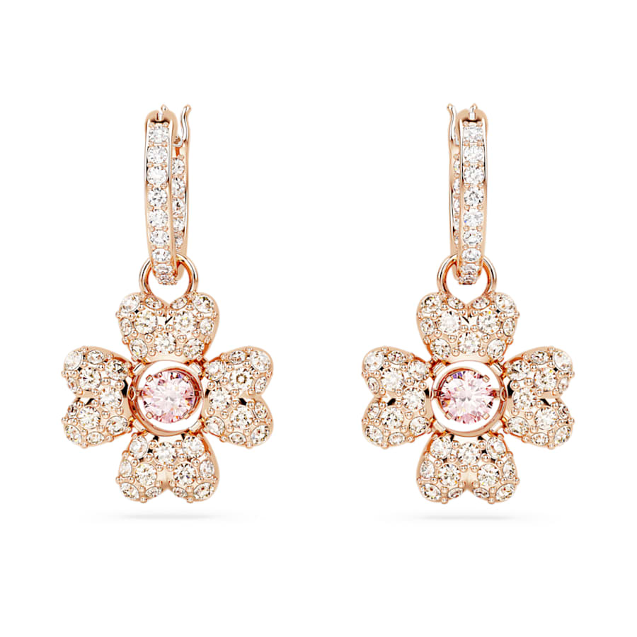 ARETES SWAROVSKI IDYLLIA, MINI HOOP TRÉBOL, SEDA, BAÑO TONO ORO ROSA