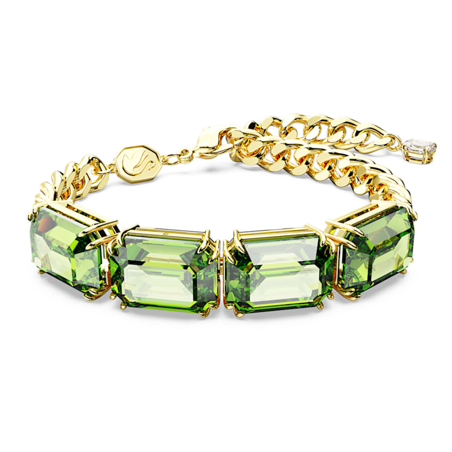 PULSERA SWAROVSKI MILLENIA, DISEÑO BRACELET, VERDE, BAÑO TONO ORO, TALLA M