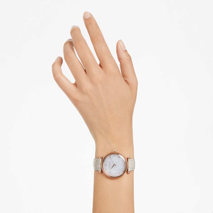 RELOJ SWAROVSKI CRYSTALLINE WONDER BRAZALETE DE CUERO BEIGE, DIAL DE CRISTALES, MOVIMIENTO CUARZO, CAJA 35MM, MUJER