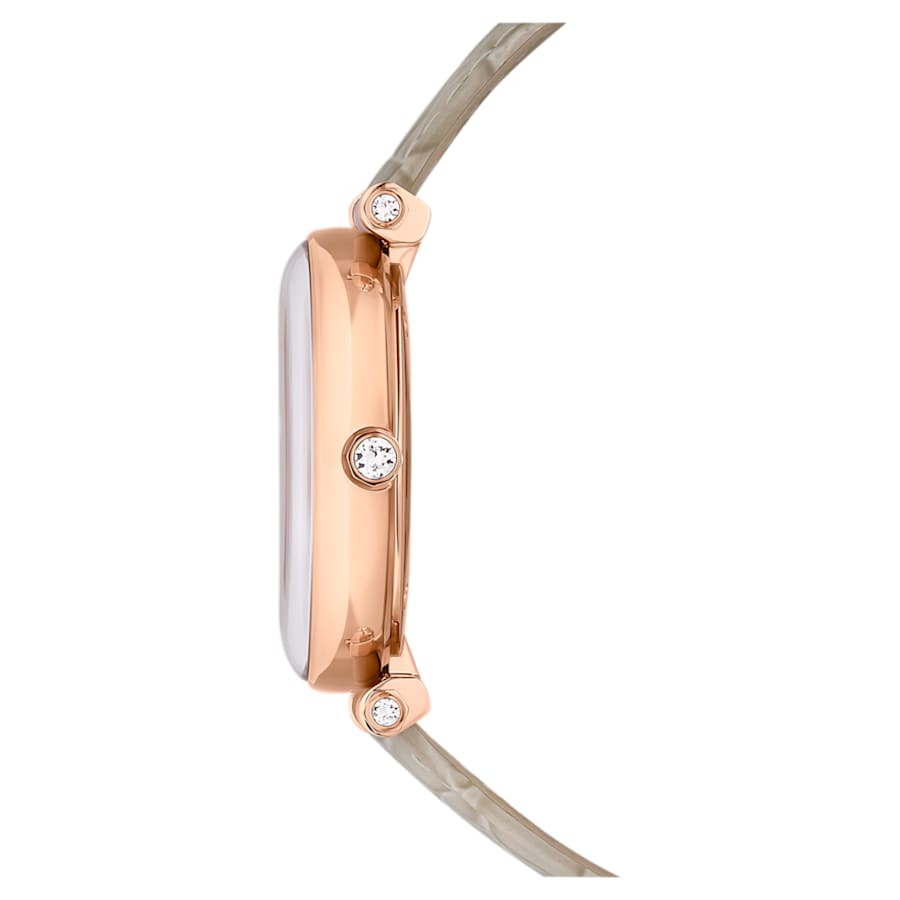 RELOJ SWAROVSKI CRYSTALLINE WONDER BRAZALETE DE CUERO BEIGE, DIAL DE CRISTALES, MOVIMIENTO CUARZO, CAJA 35MM, MUJER
