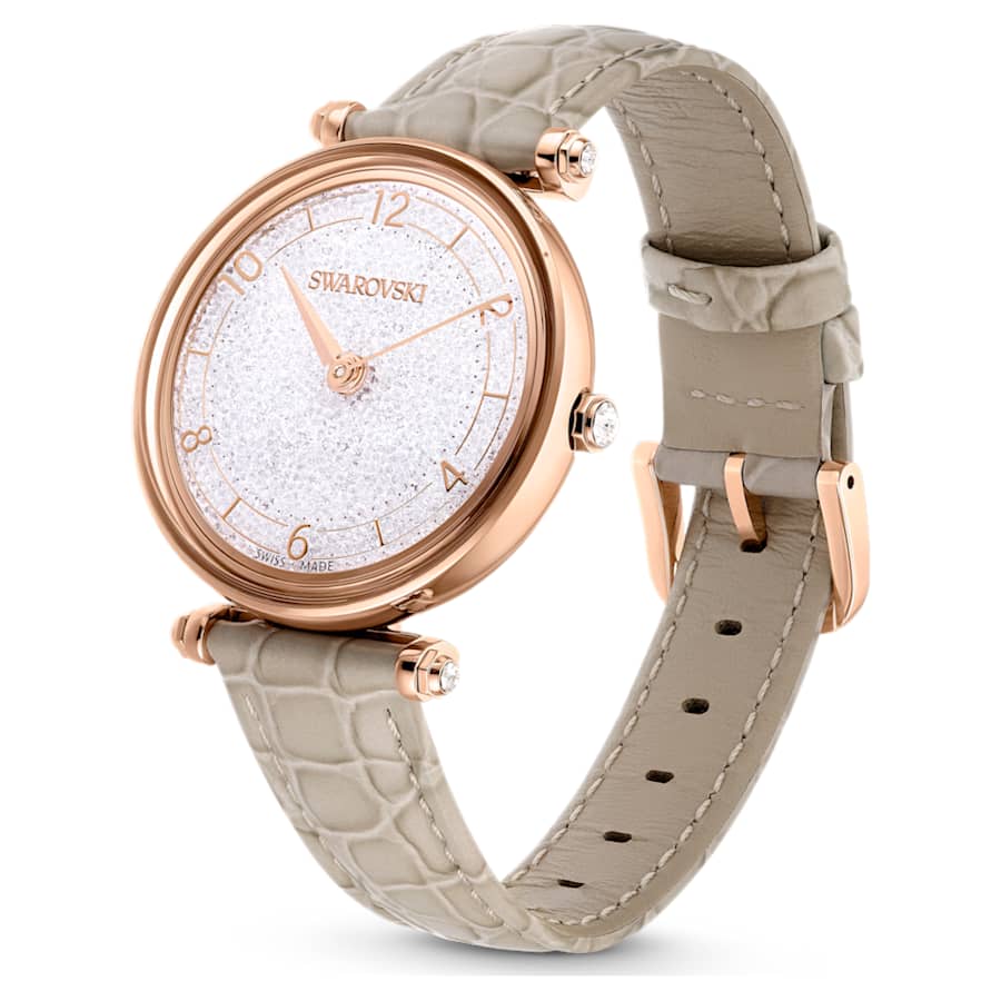 RELOJ SWAROVSKI CRYSTALLINE WONDER BRAZALETE DE CUERO BEIGE, DIAL DE CRISTALES, MOVIMIENTO CUARZO, CAJA 35MM, MUJER