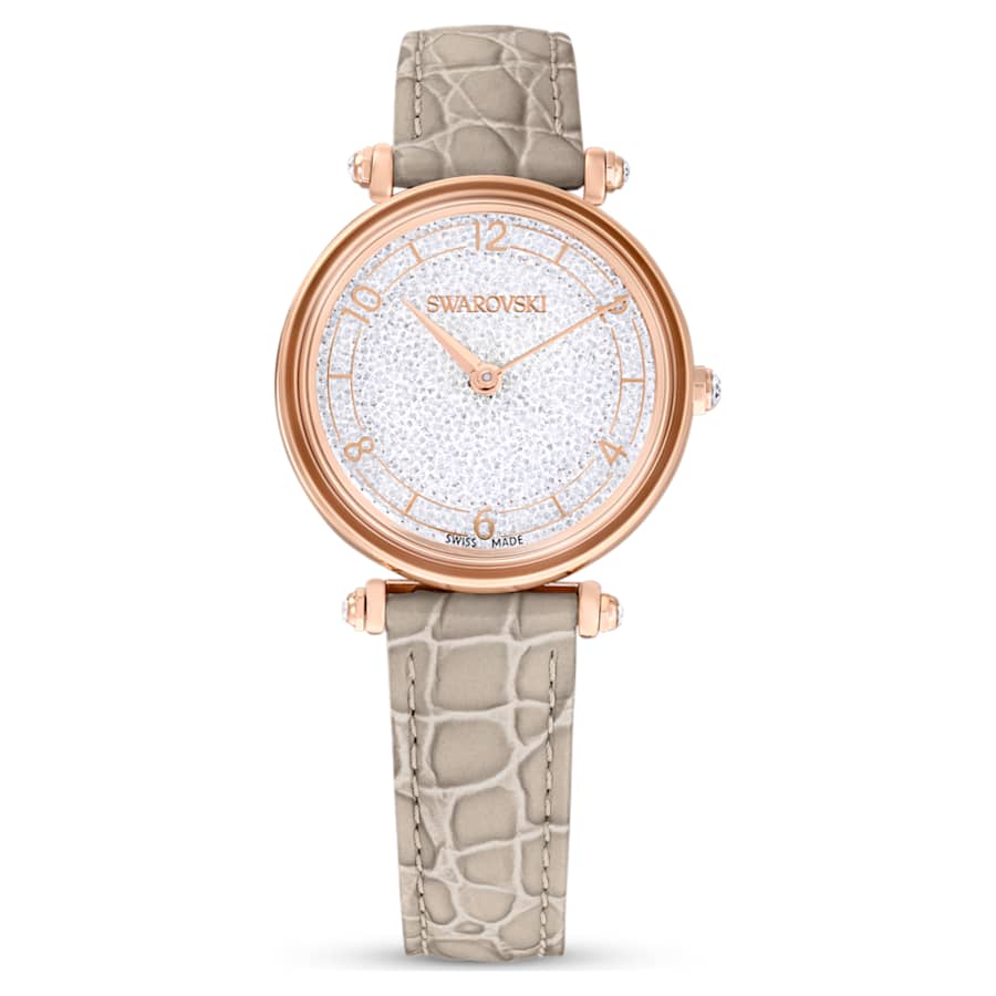 RELOJ SWAROVSKI CRYSTALLINE WONDER BRAZALETE DE CUERO BEIGE, DIAL DE CRISTALES, MOVIMIENTO CUARZO, CAJA 35MM, MUJER