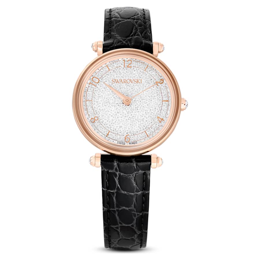 RELOJ SWAROVSKI CRYSTALLINE WONDER BRAZALETE DE CUERO NEGRO, ESFERA DE CRISTALES, MOVIMIENTO CUARZO, CAJA 35MM, MUJER