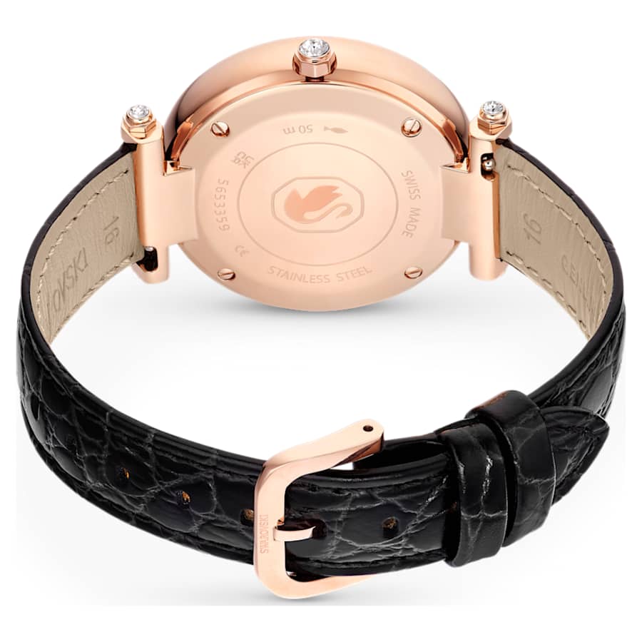 RELOJ SWAROVSKI CRYSTALLINE WONDER BRAZALETE DE CUERO NEGRO, ESFERA DE CRISTALES, MOVIMIENTO CUARZO, CAJA 35MM, MUJER