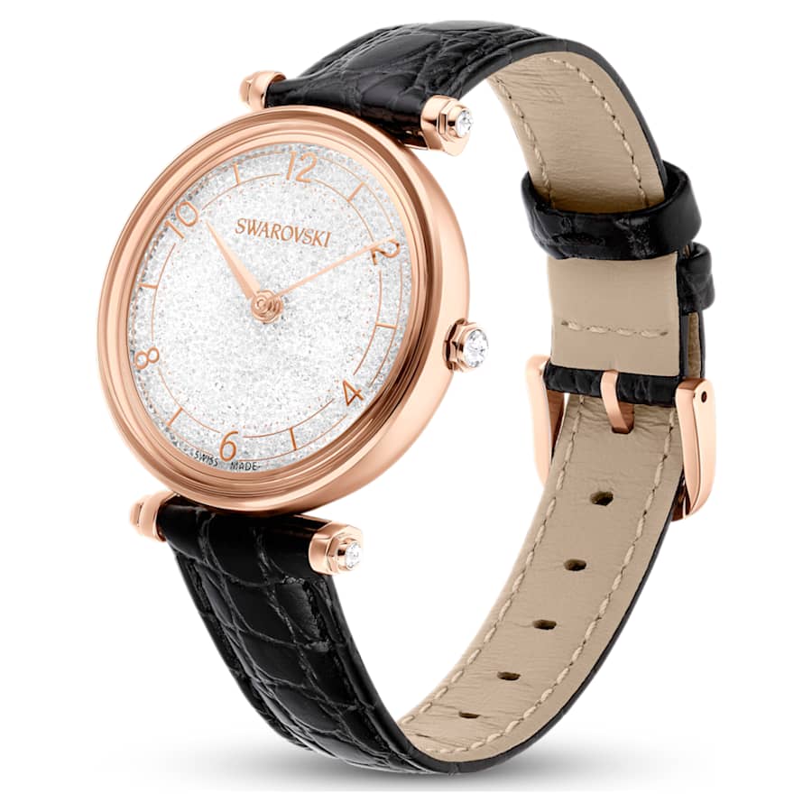 RELOJ SWAROVSKI CRYSTALLINE WONDER BRAZALETE DE CUERO NEGRO, ESFERA DE CRISTALES, MOVIMIENTO CUARZO, CAJA 35MM, MUJER