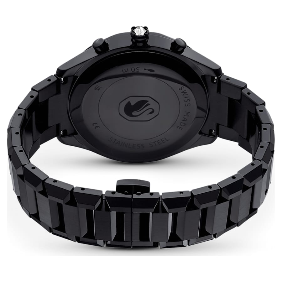 RELOJ SWAROVSKI DEXTERA BANGLE BRAZALETE DE ACERO INOXIDABLE PVD NEGRO, ESFERA NEGRA, FUNCICÓN CRONCÓGRAFO, CAJA 39 MM, MUJER