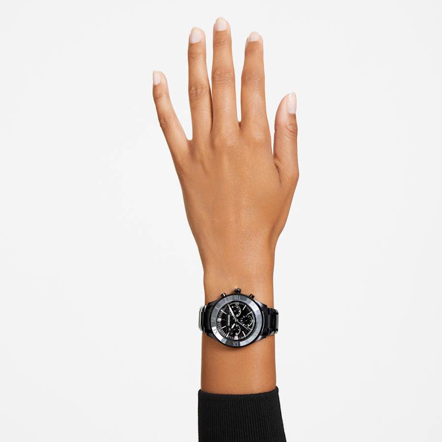 RELOJ SWAROVSKI DEXTERA BANGLE BRAZALETE DE ACERO INOXIDABLE PVD NEGRO, ESFERA NEGRA, FUNCICÓN CRONCÓGRAFO, CAJA 39 MM, MUJER