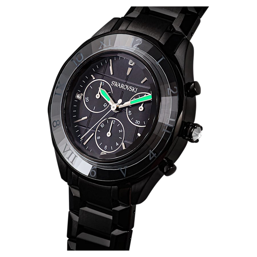 RELOJ SWAROVSKI DEXTERA BANGLE BRAZALETE DE ACERO INOXIDABLE PVD NEGRO, ESFERA NEGRA, FUNCICÓN CRONCÓGRAFO, CAJA 39 MM, MUJER