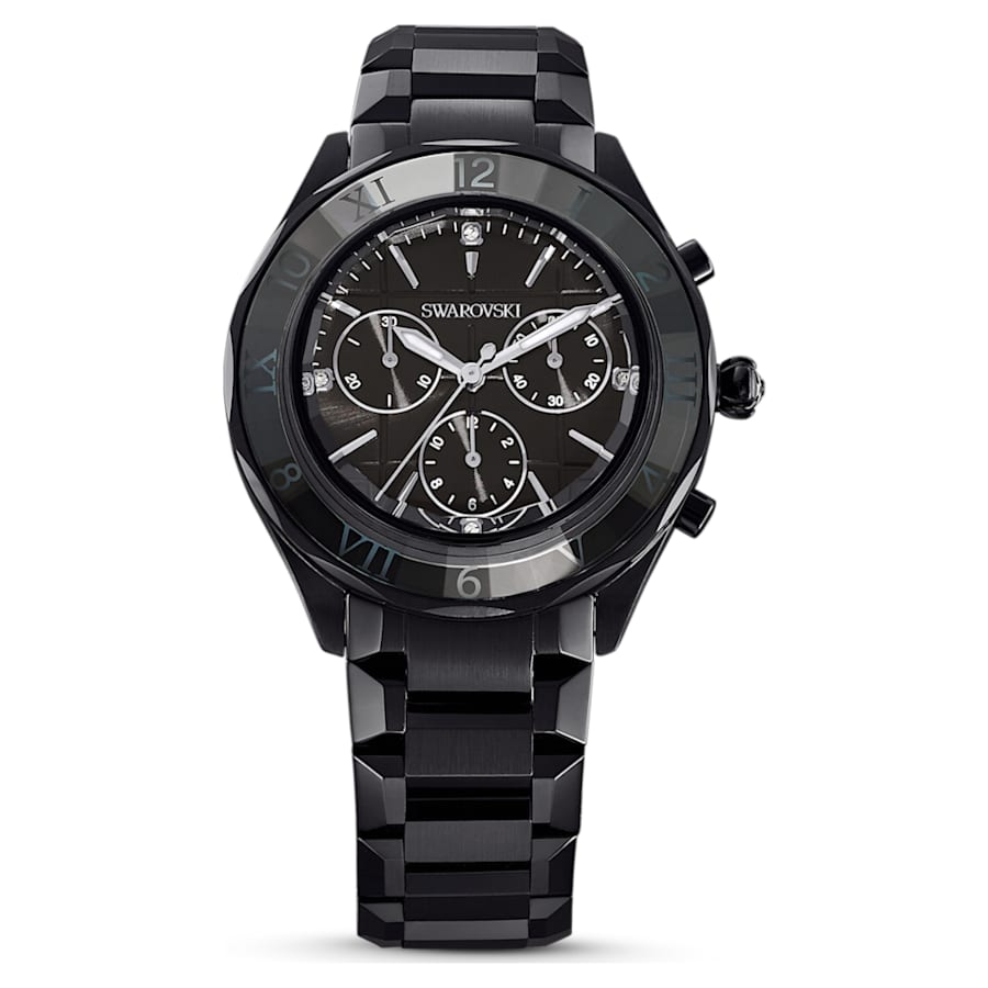 RELOJ SWAROVSKI DEXTERA BANGLE BRAZALETE DE ACERO INOXIDABLE PVD NEGRO, ESFERA NEGRA, FUNCICÓN CRONCÓGRAFO, CAJA 39 MM, MUJER
