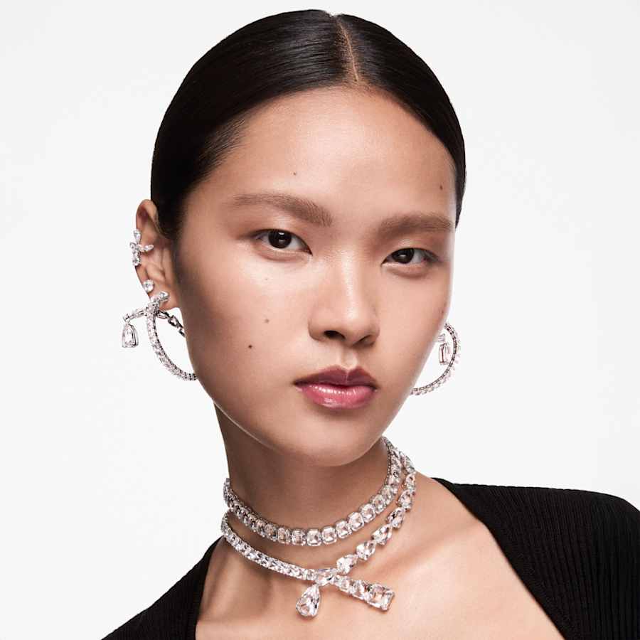 ARETES SWAROVSKI  ATTRACT TALLA REDONDA, BLANCO, BAÑO DE RODIO