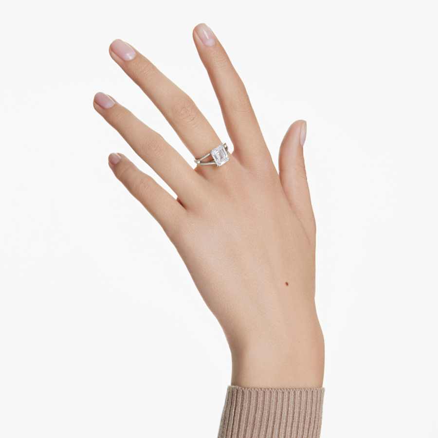 ANILLO SWAROVSKI  STILLA TALLA OCTOGONAL, BLANCO, BAÑO DE RODIO, TALLA 55