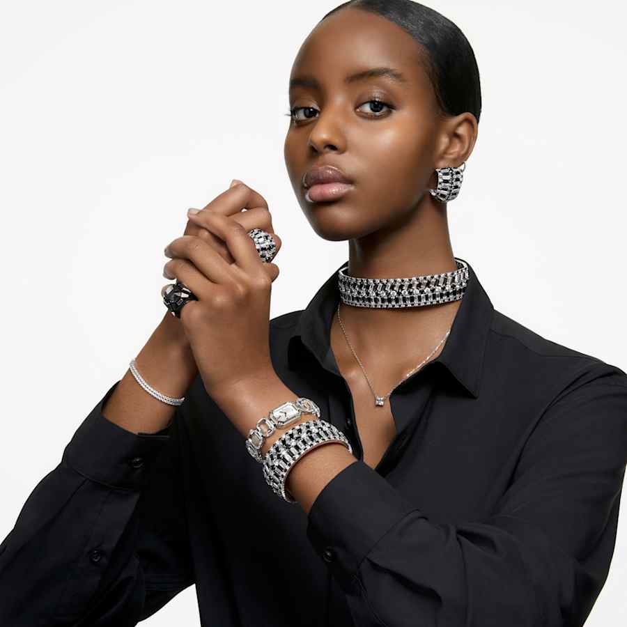 ARETES SWAROVSKI CONSTELLA TALLA REDONDA, BLANCO, BAÑO DE RODIO