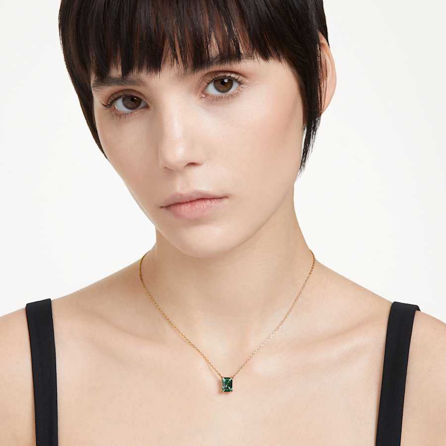 COLLAR SWAROVSKI MATRIX TALLA RECTANGULAR, VERDE, BAÑO TONO ORO