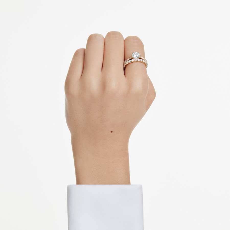 ANILLO SWAROVSKI STILLA CONJUNTO (2), TALLA REDONDA, BLANCO, BAÑO TONO ORO