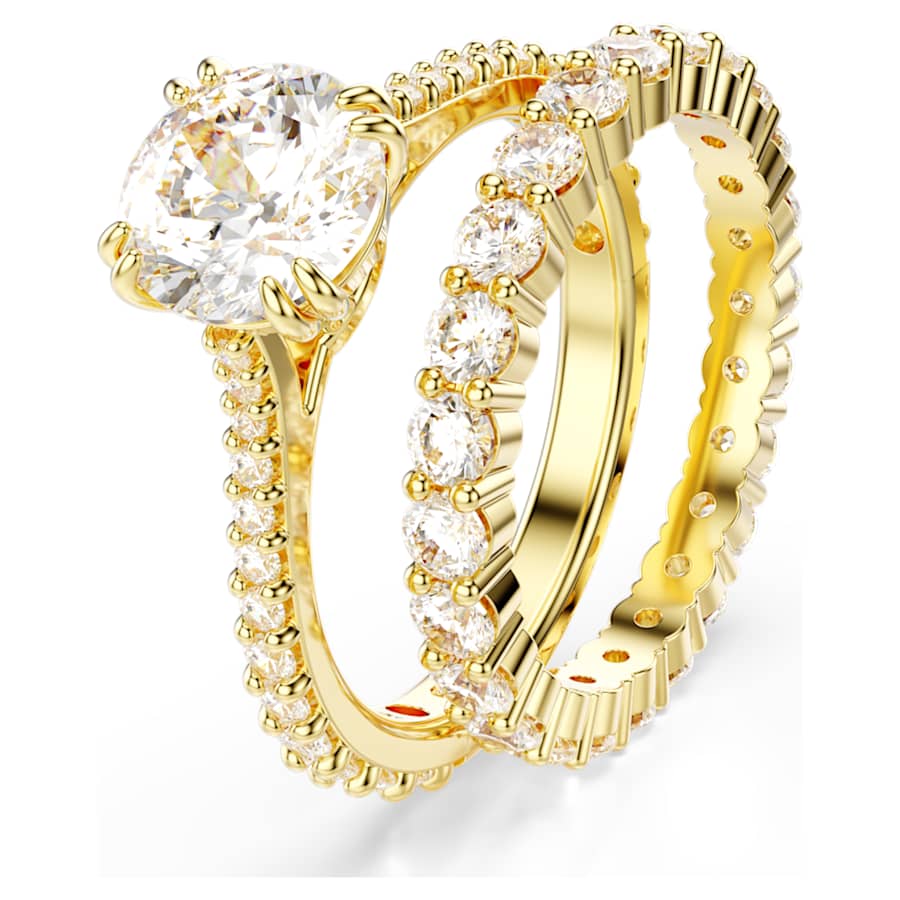 ANILLO SWAROVSKI STILLA CONJUNTO (2), TALLA REDONDA, BLANCO, BAÑO TONO ORO