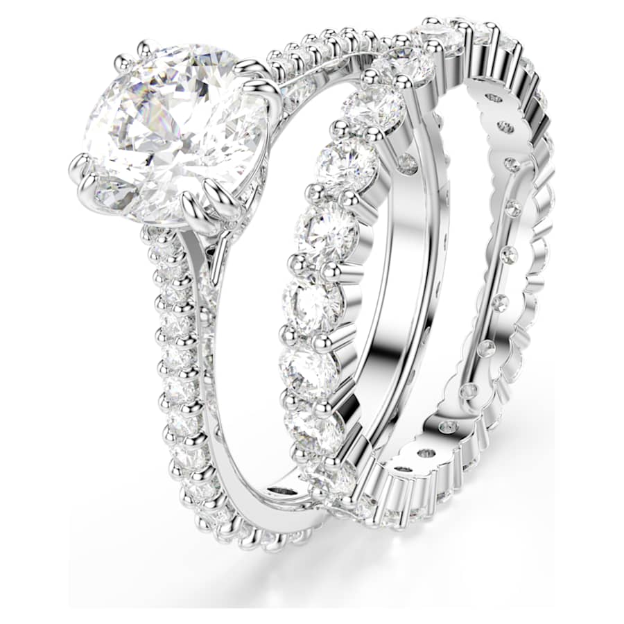 ANILLO SWAROVSKI STILLA CONJUNTO (2), TALLA REDONDA, BLANCO, BAÑO DE RODIO, TALLA 50