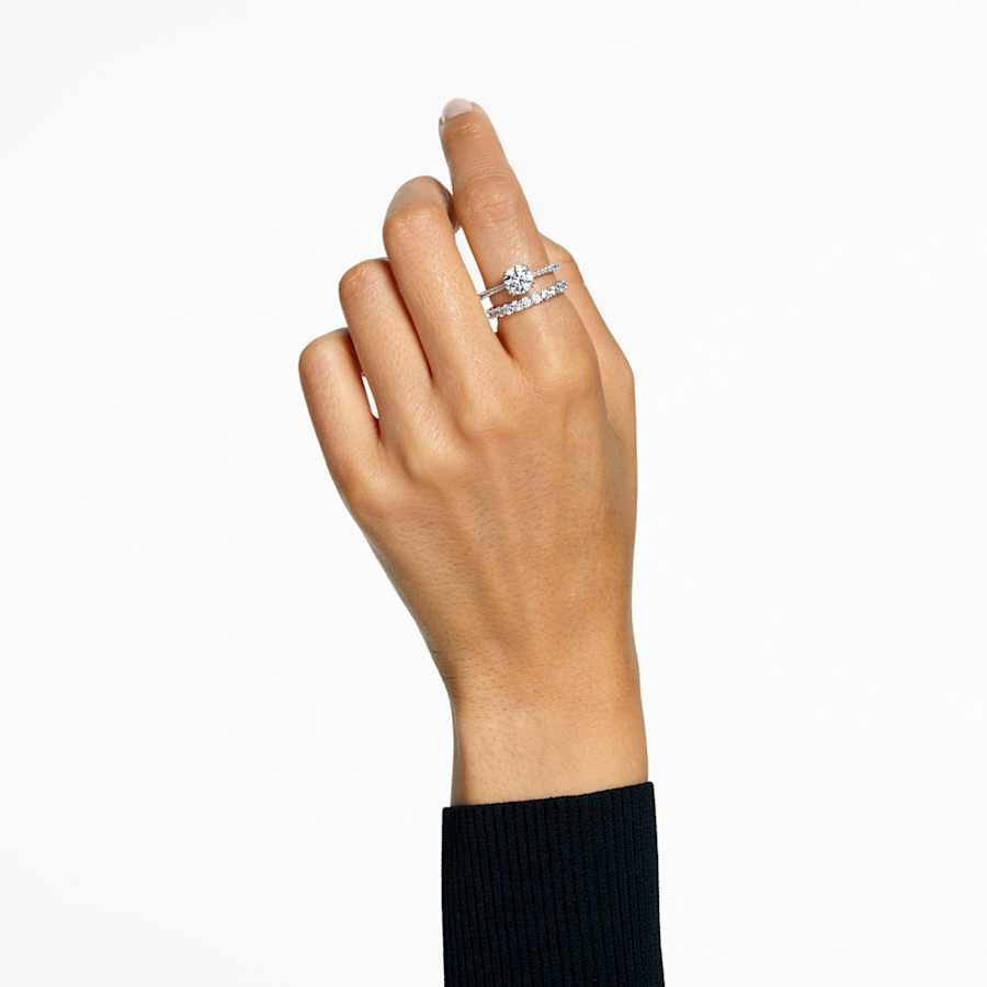 ANILLO SWAROVSKI STILLA CONJUNTO (2), TALLA REDONDA, BLANCO, BAÑO DE RODIO