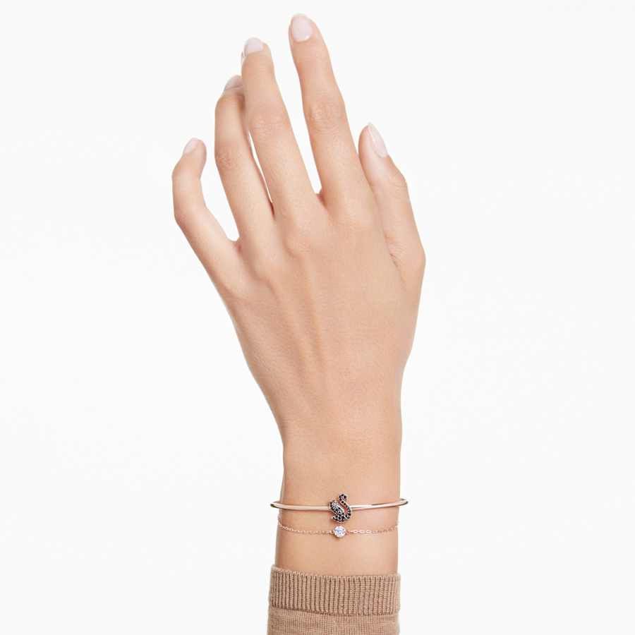 PULSERA SWAROVSKI CISNE, NEGRO, BAÑO TONO ORO ROSA, TALLA M