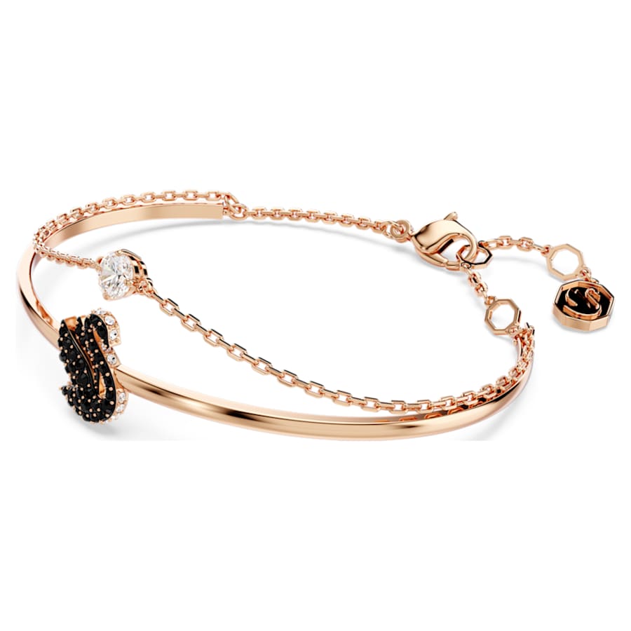 PULSERA SWAROVSKI CISNE, NEGRO, BAÑO TONO ORO ROSA, TALLA M