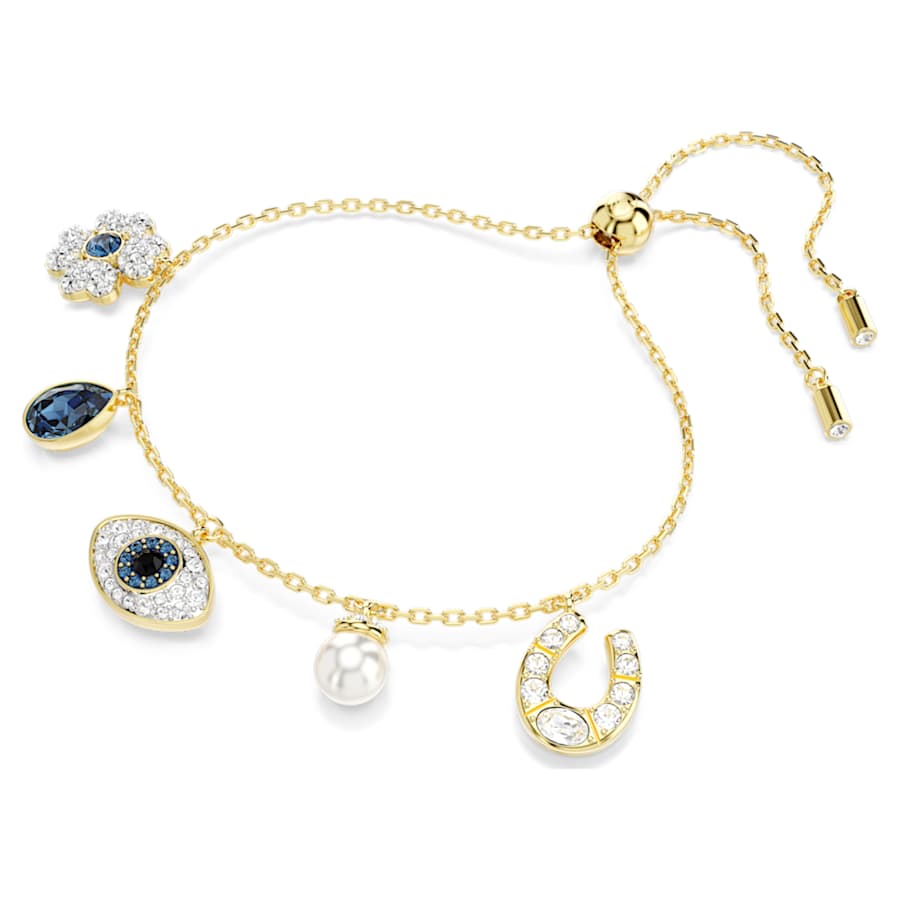 PULSERA SWAROVSKI SYMBOLICA CRYSTAL PEARLS, TALLA REDONDA, AZUL, BAÑO TONO ORO, TALLA M