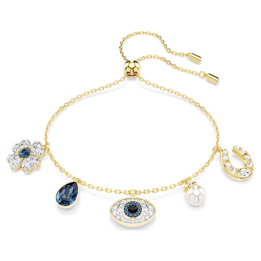 PULSERA SWAROVSKI SYMBOLICA CRYSTAL PEARLS, TALLA REDONDA, AZUL, BAÑO TONO ORO, TALLA M