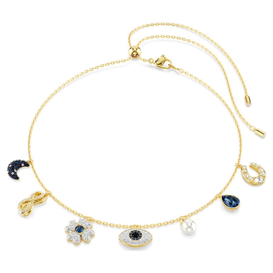 COLLAR SWAROVSKI SYMBOLICA CRYSTAL PEARLS LUNA, AZUL, BAÑO TONO ORO