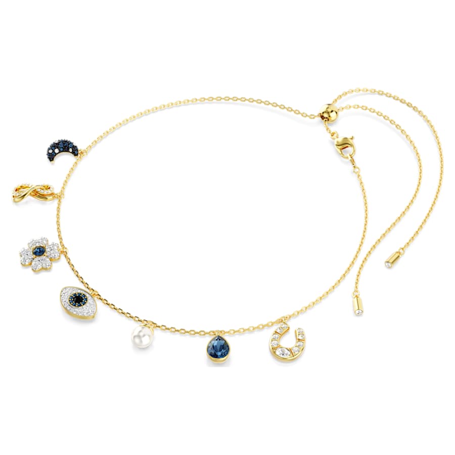 COLLAR SWAROVSKI SYMBOLICA CRYSTAL PEARLS LUNA, AZUL, BAÑO TONO ORO