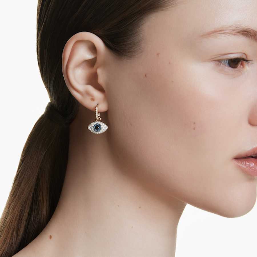 ARETES SWAROVSKI SYMBOLICA OJO TURCO, AZULES, BAÑO TONO ORO