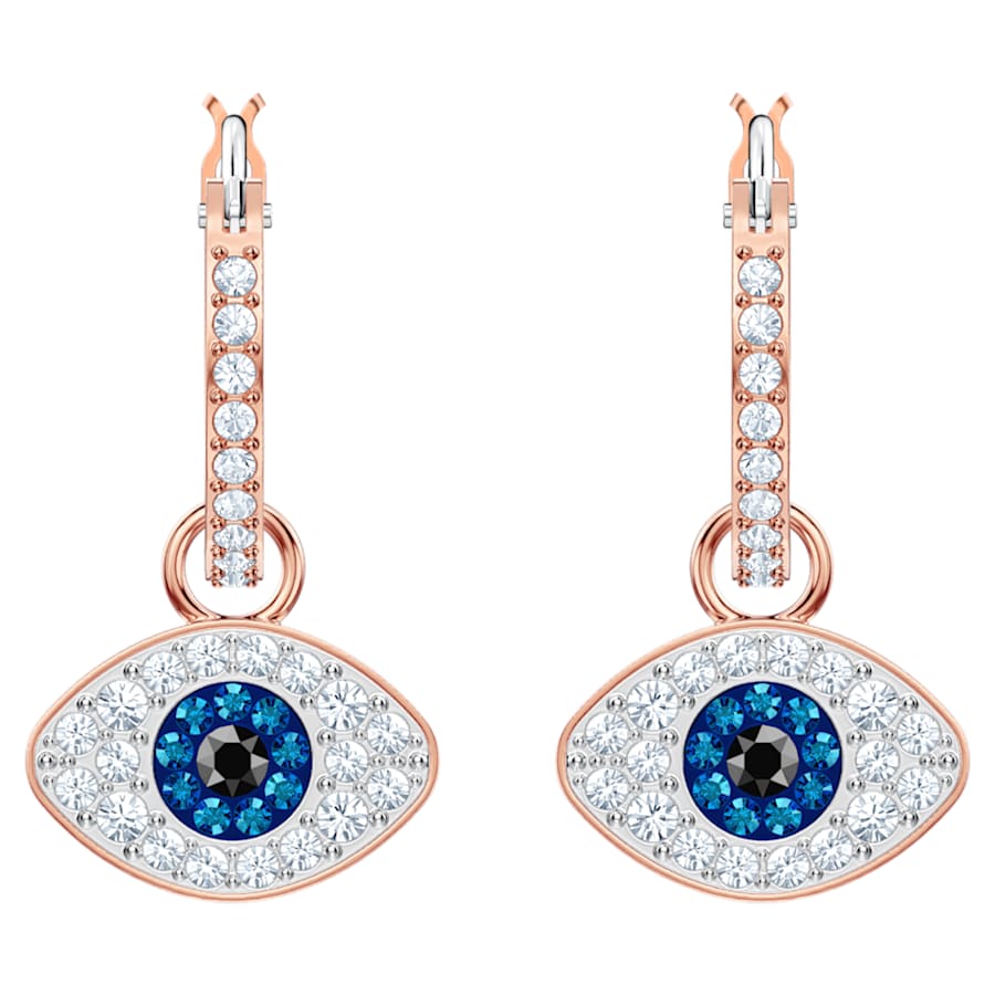 ARETES SWAROVSKI SYMBOLICA OJO TURCO, AZULES, BAÑO TONO ORO ROSA