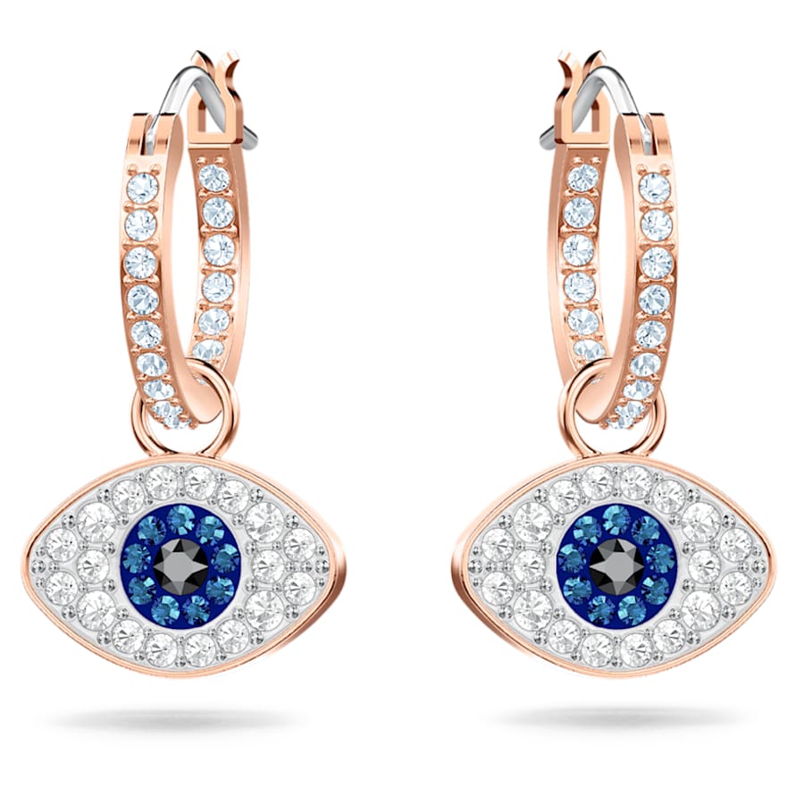 ARETES SWAROVSKI  SYMBOLICA OJO TURCO, AZULES, BAÑO TONO ORO ROSA