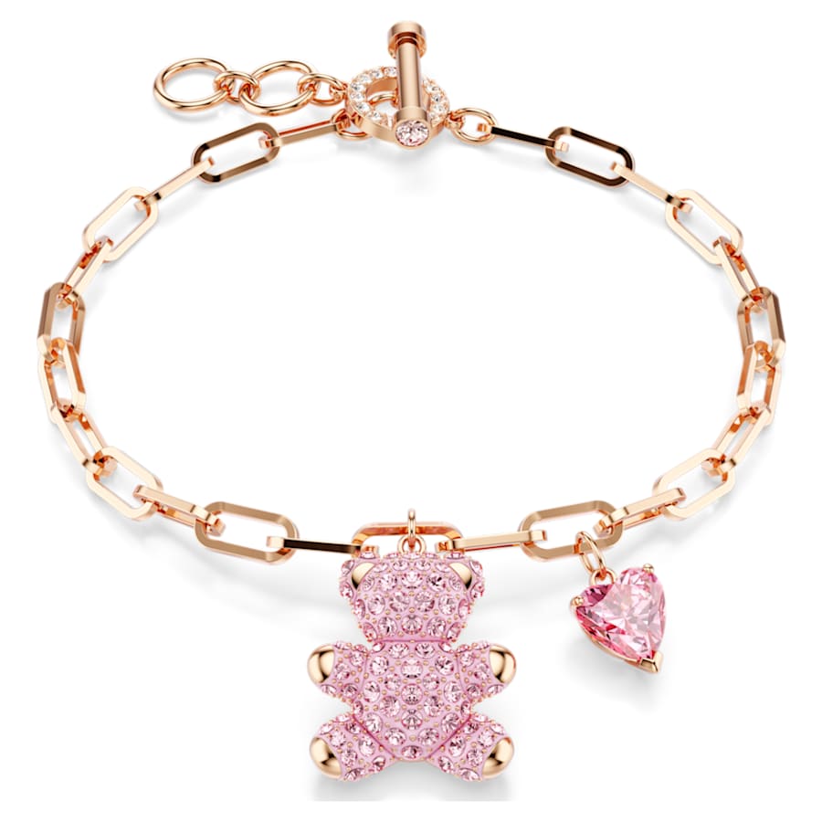 PULSERA SWAROVSKI TEDDY OSO, ROSA, BAÑO TONO ORO ROSA, TALLA M