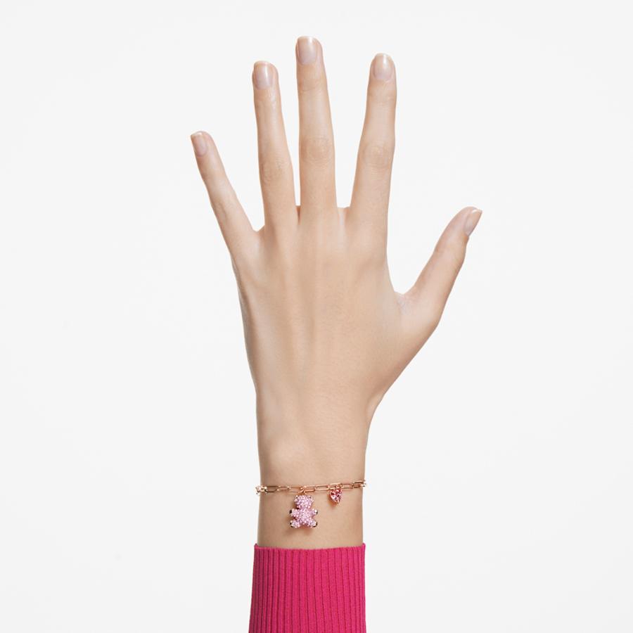 PULSERA SWAROVSKI TEDDY OSO, ROSA, BAÑO TONO ORO ROSA, TALLA M