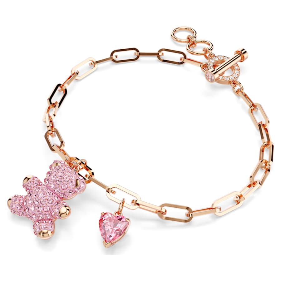 PULSERA SWAROVSKI TEDDY OSO, ROSA, BAÑO TONO ORO ROSA, TALLA M
