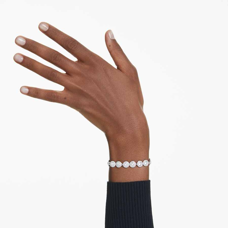 PULSERA SWAROVSKI TENNIS UNA TALLA REDONDA, BLANCA, BAÑO DE RODIO, TALLA M