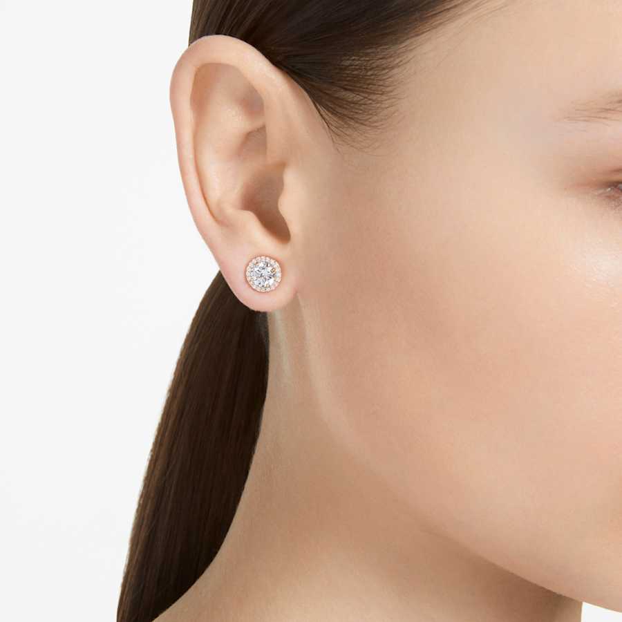 ARETES SWAROVSKI UNA ANGELIC, TALLA REDONDA, BLANCO, BAÑO TONO ORO ROSA