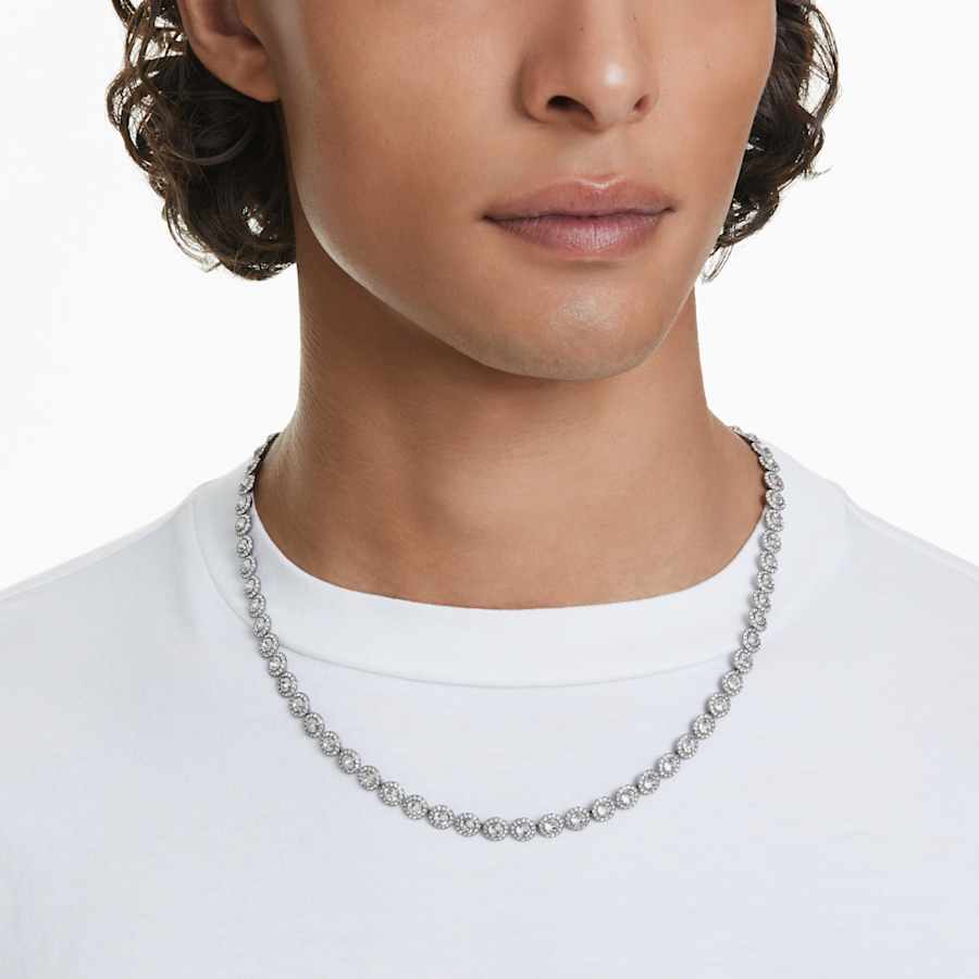 COLLAR SWAROVSKI UNA ANGELIC TENNIS TALLA REDONDA, LARGOS, BLANCO, BAÑO DE RUTENIO