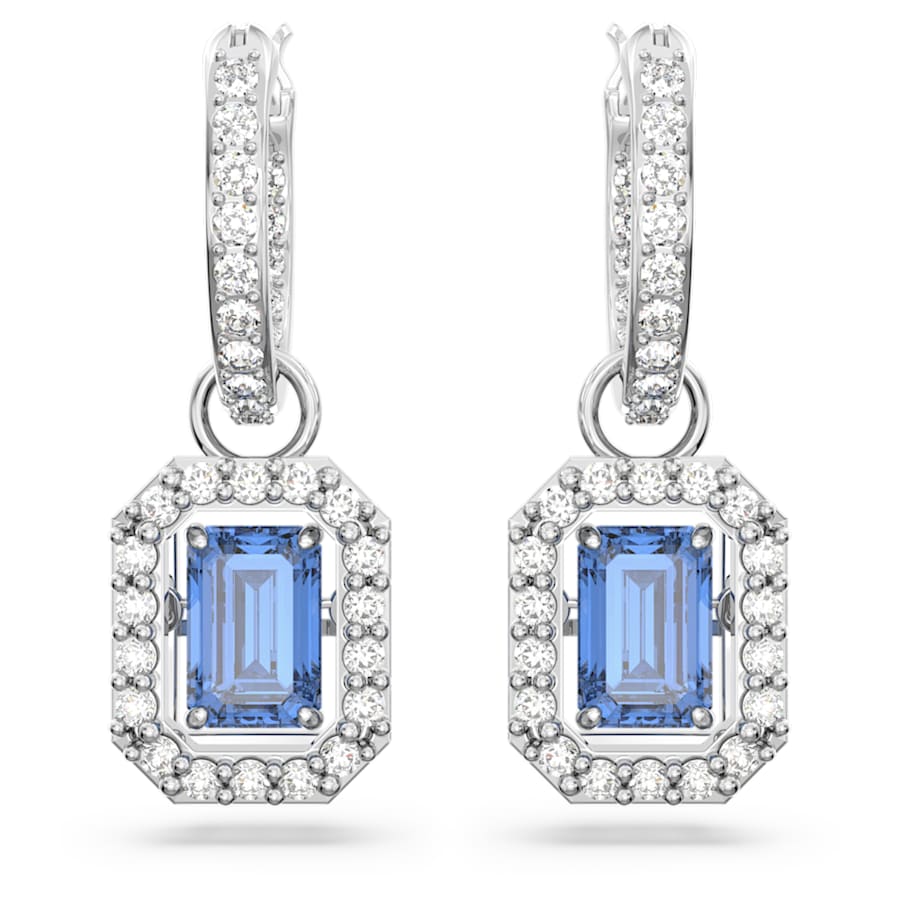 ARETES SWAROVSKI MILLENIA TALLA OCTOGONAL, AZULES, BAÑO DE RODIO