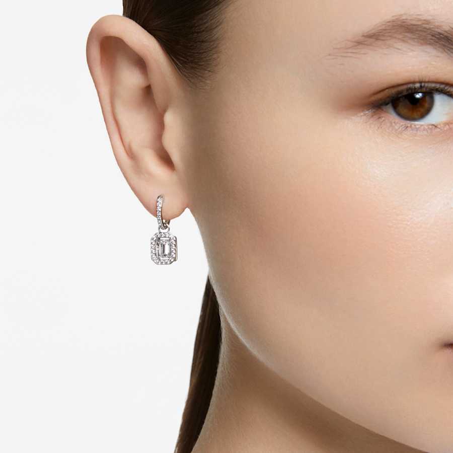 ARETES SWAROVSKI MILLENIA TALLA OCTOGONAL, BLANCO, BAÑO DE RODIO