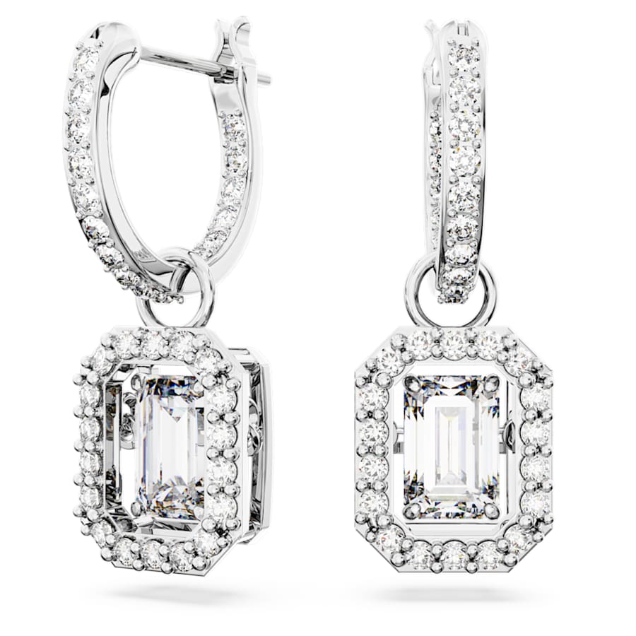 ARETES SWAROVSKI MILLENIA TALLA OCTOGONAL, BLANCO, BAÑO DE RODIO