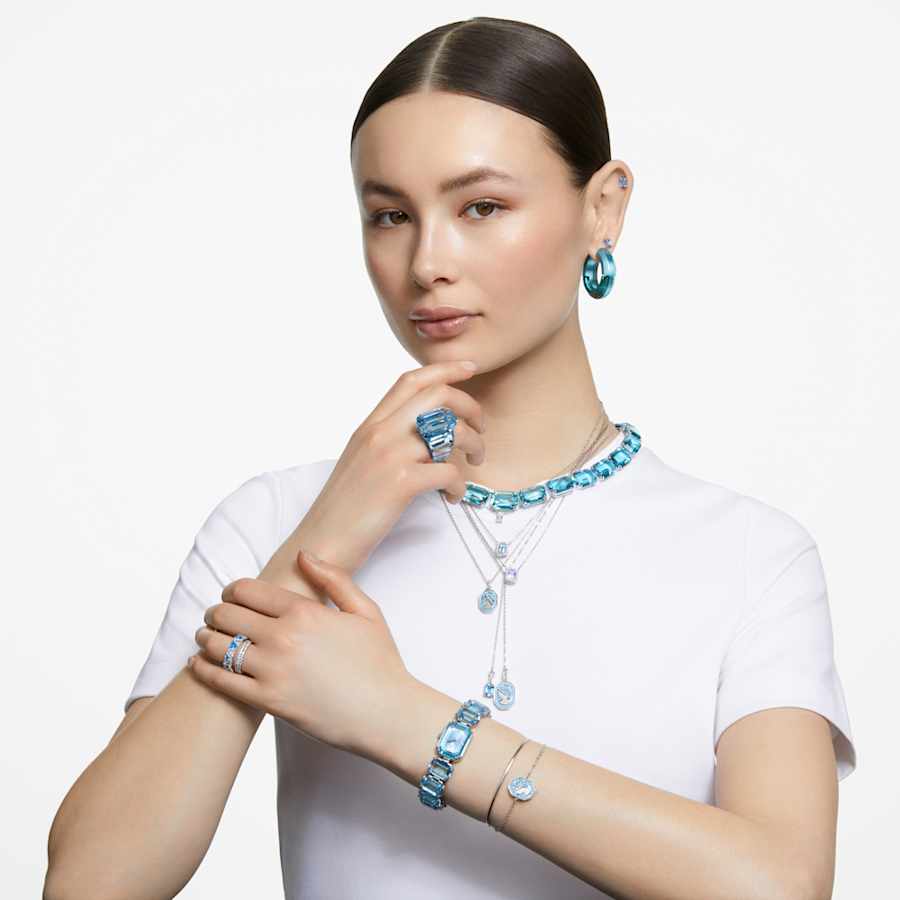 SET SWAROVSKIUNA TALLA OCTOGONAL, AZUL, BAÑO DE RODIO