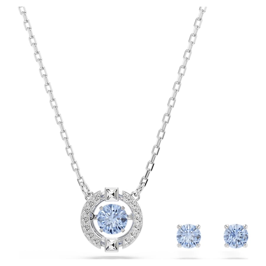 SET SWAROVSKI UNA, REDONDO, AZUL, BAÑO DE RODIO